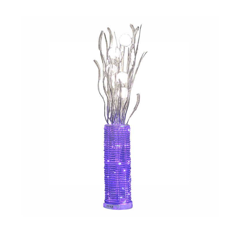 Aluminum Cylinder Floor Light Decorative Living Room LED Standing Lamp with Dandelion Design in Silver