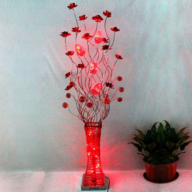 Éclairage de sol trapézoïde LED décoratif en aluminium rouge debout à floral lampadaire pour le salon