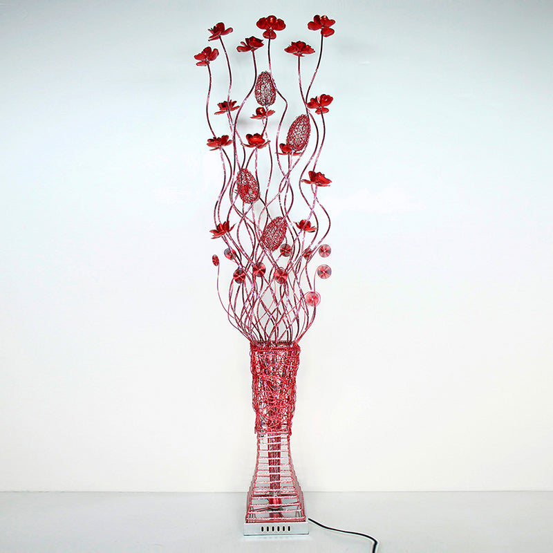 Éclairage de sol trapézoïde LED décoratif en aluminium rouge debout à floral lampadaire pour le salon