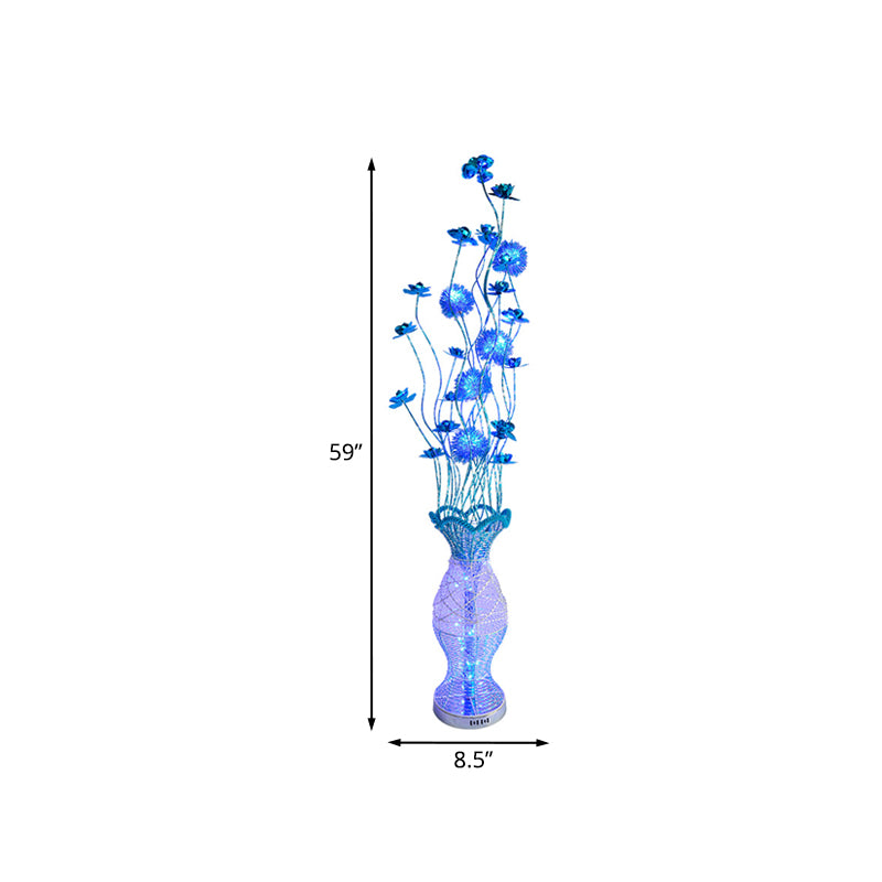 Vase-förmige dekorative Faltenbodenbeleuchtung rustikaler Schlafzimmer LED Dekorative Stehlampe mit Blumendekor in Blau