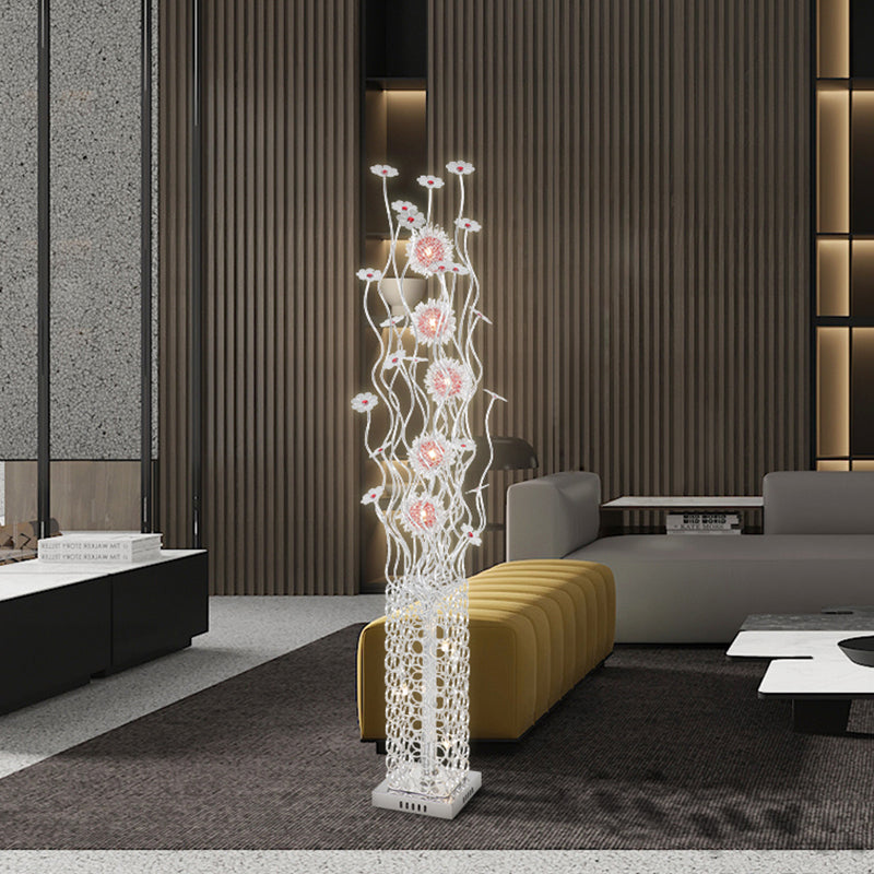 Cuboïde Metallic Stand Up Lampe décorative salon LEDGER LED PLANCH AVEC LA Fleuron en argent, lumière chaude / blanche