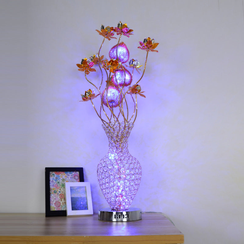 Gold LED Table Lighting Art Decor Crystal Embedded Pineapple-Like Blossom Nightstand Lamp