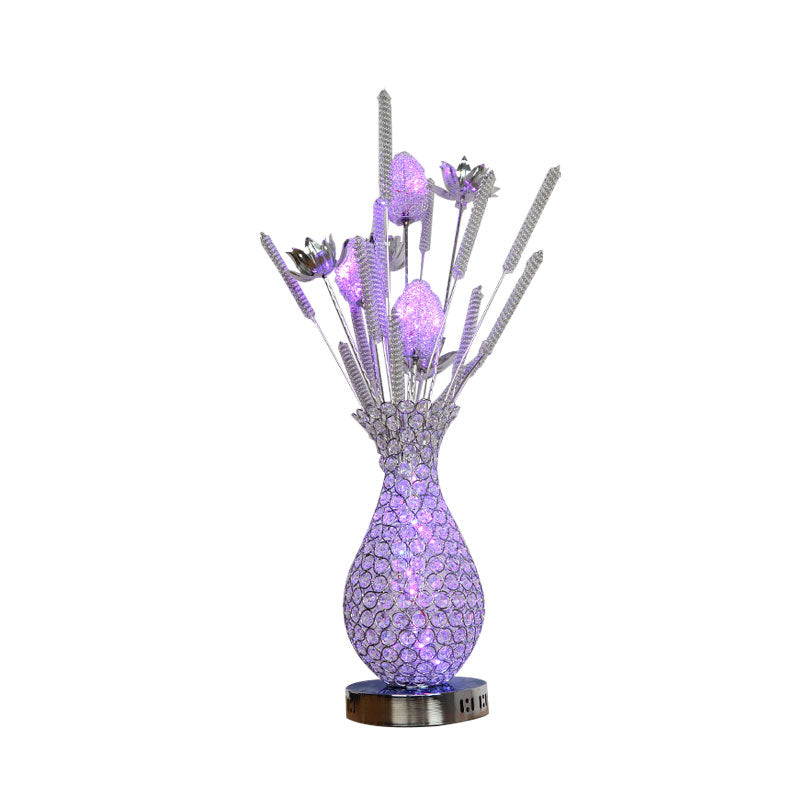 LED Vase Shape Desk Art décor décor Gold / Silver Metal Night Table Lampe avec cristal incrusté