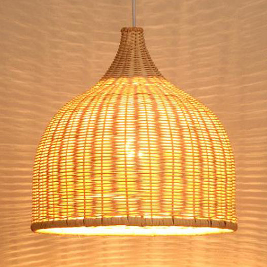 Hand Knitted Bamboo Domed Hanging Pendant Farmhouse One Light Suspension Lamp in Beige