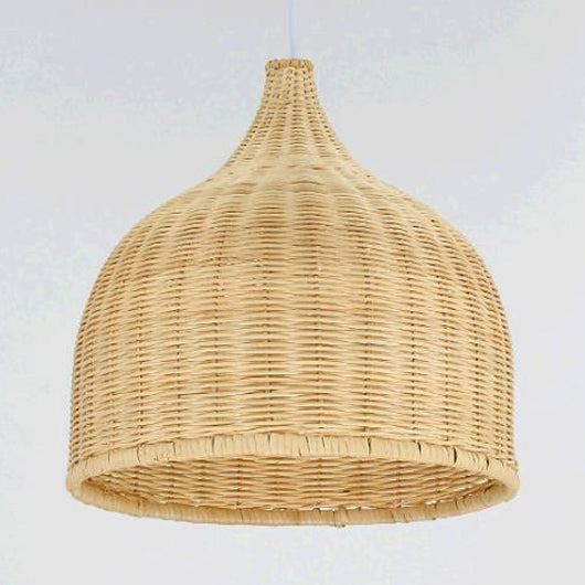 Hand Knitted Bamboo Domed Hanging Pendant Farmhouse One Light Suspension Lamp in Beige