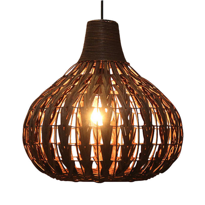 Hand-Woven Rattan Gourd Hanging Pendant Lamp Rustic 1 Light Hanging Fixture for Restaurant