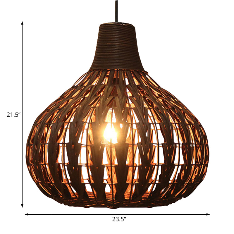 Hand-Woven Rattan Gourd Hanging Pendant Lamp Rustic 1 Light Hanging Fixture for Restaurant