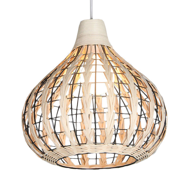 Hand-Woven Rattan Gourd Hanging Pendant Lamp Rustic 1 Light Hanging Fixture for Restaurant