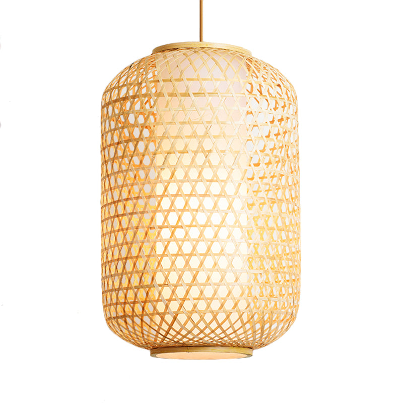 Asian Lantern Shaped Pendant Light Bamboo Single Head Ceiling Drop Light for Restaurant Dining Room