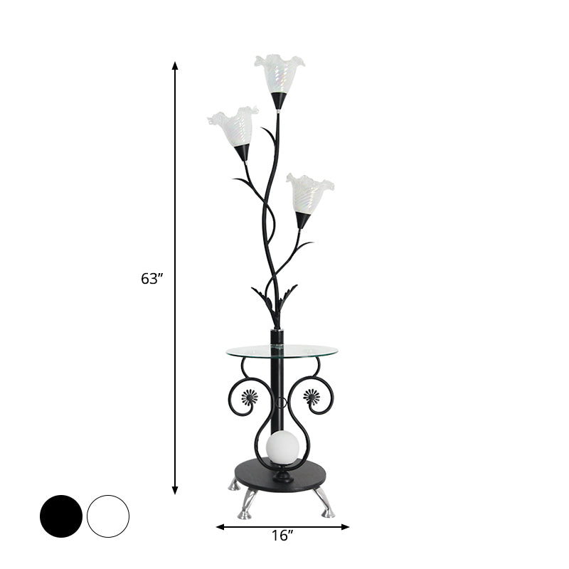 3 lichten gefacetteerd glazen vloerlicht landschap zwart/witte bloemen schaduw woonkamer staande vloerlamp