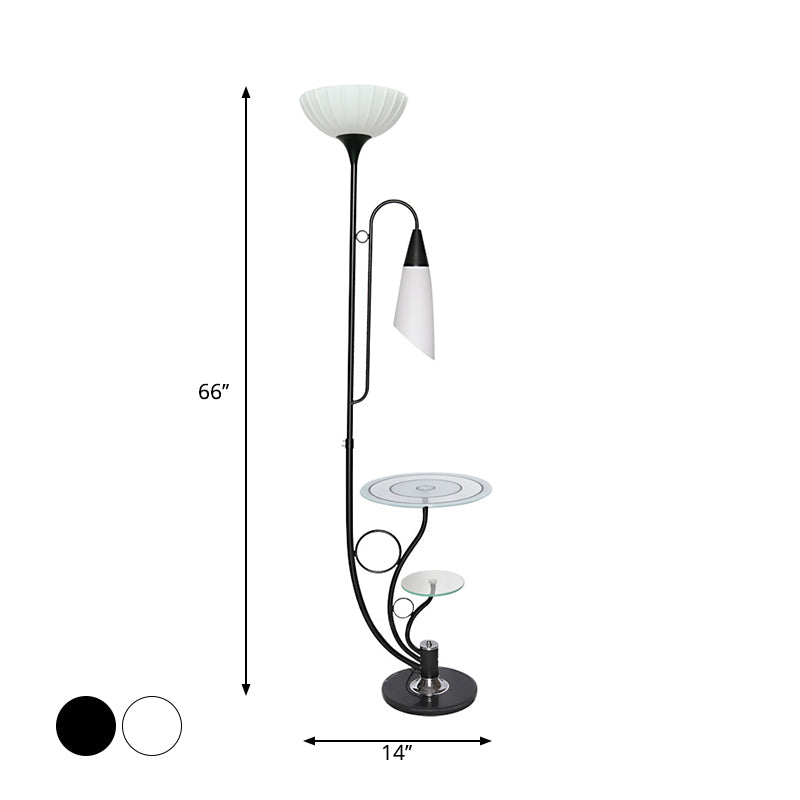 Beveled Crystal Black/White Tree Floor Lamp Flower-Like 2-Head Rural Style Floor Light