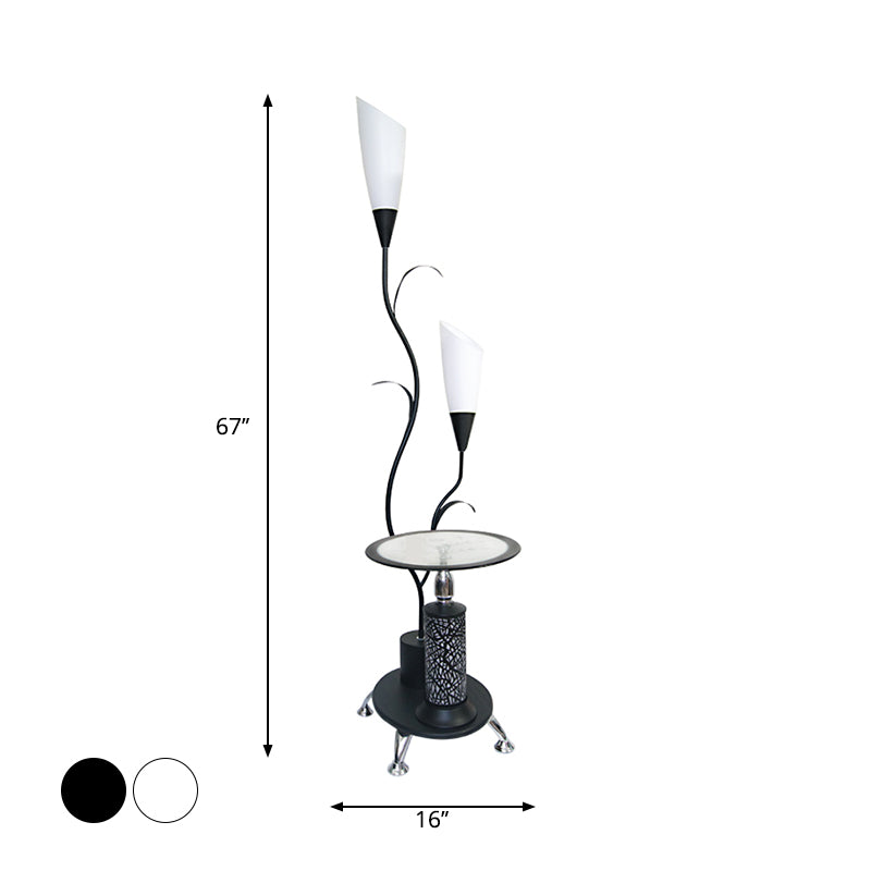 Coucure de lampe debout en forme de branche 2 ampoules Lumière de sol métallique en blanc / noir pour chambre d'amis