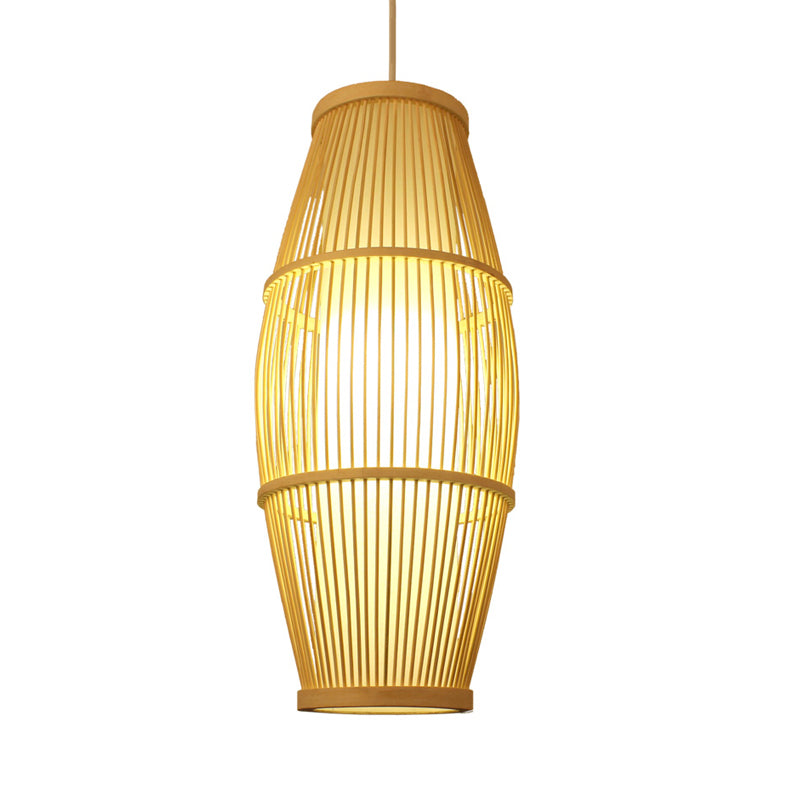 Aziatische ellipsschaduw hangend licht voor restaurant met de hand gemaakte bamboe -ophanglicht in beige