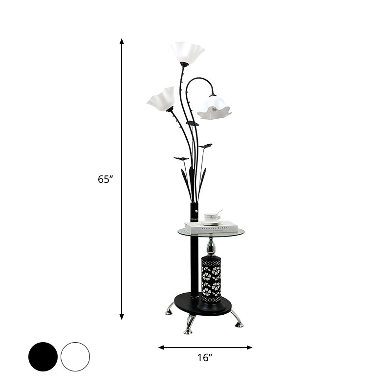 Lámpara metálica de 3 luces Estilo de campo de estilo negro/blanco Diseño de árboles de huéspedes Lámpara de pie con sombra floral