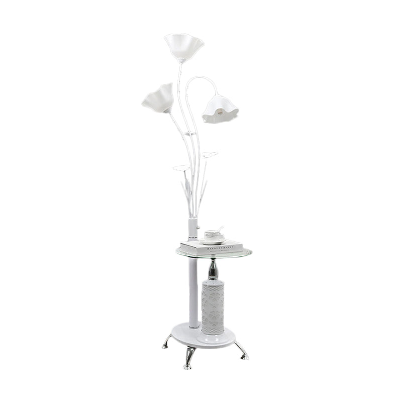 3-licht metallic vloerlichtstijl Stijl Stijl Zwart/Wit Tree Design Gange Lamp met bloemenschaduw