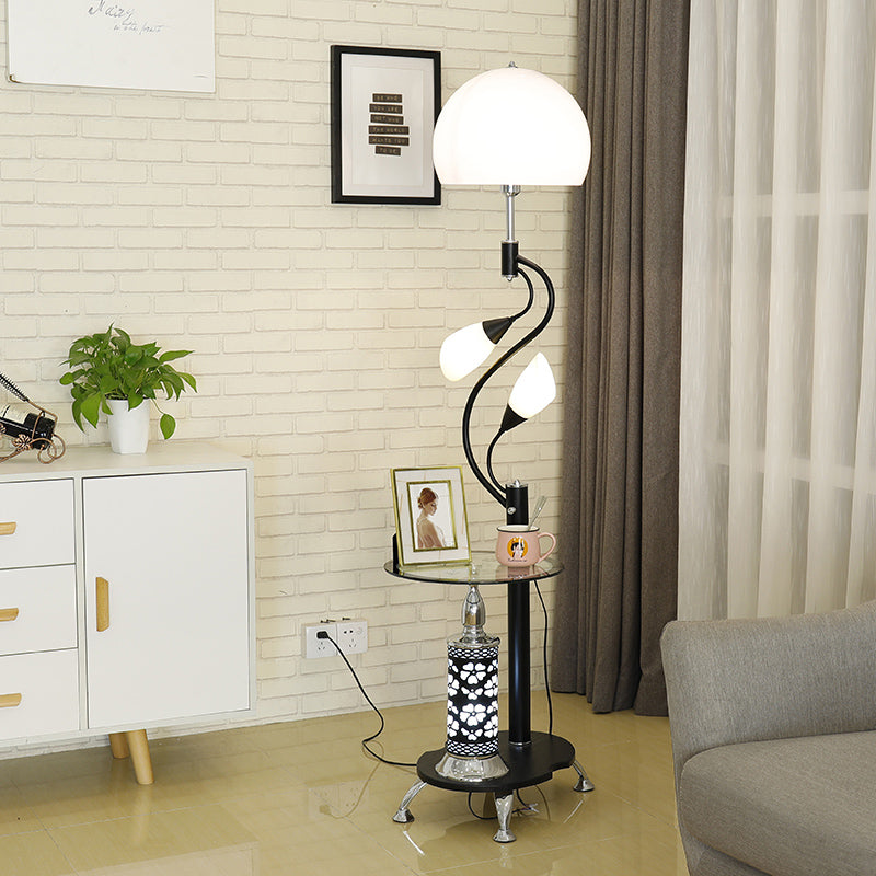 Dome Design Living Room Standing Light Rural Style Verre à facettes 3 lumières Black Floor Light