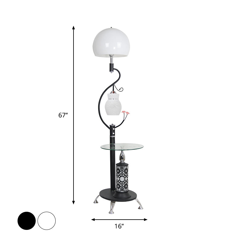 Black/White Dome Shade Task Floor Lamp Countryside Style Beveled Crystal 2-Bulb Standing Light