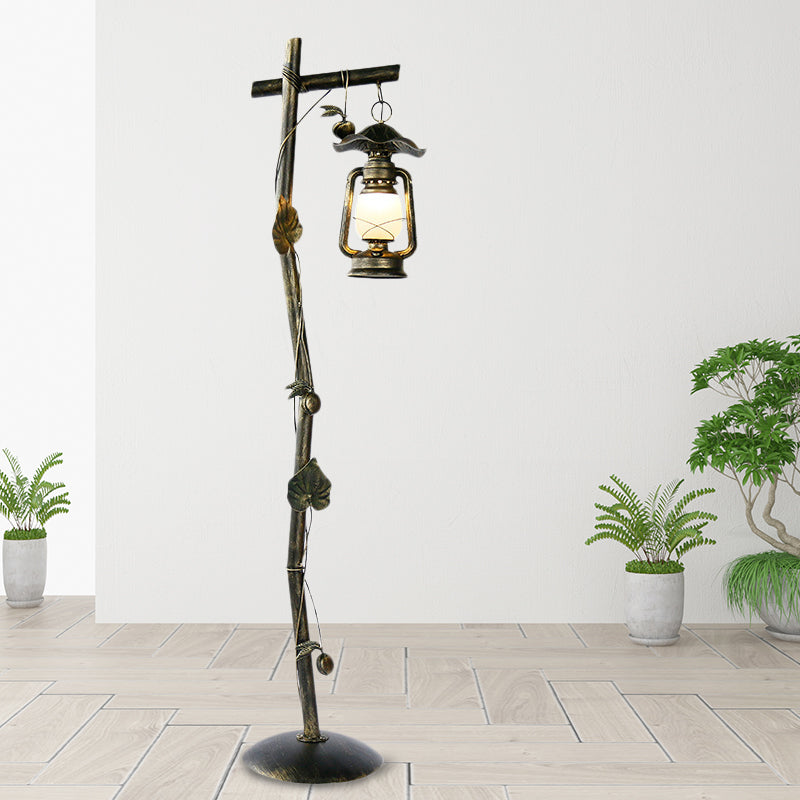 1-Light Metal Standing Up Lamp Classic Bronze Tree Shaped Study Room Floor Light with Oil Lamp Design