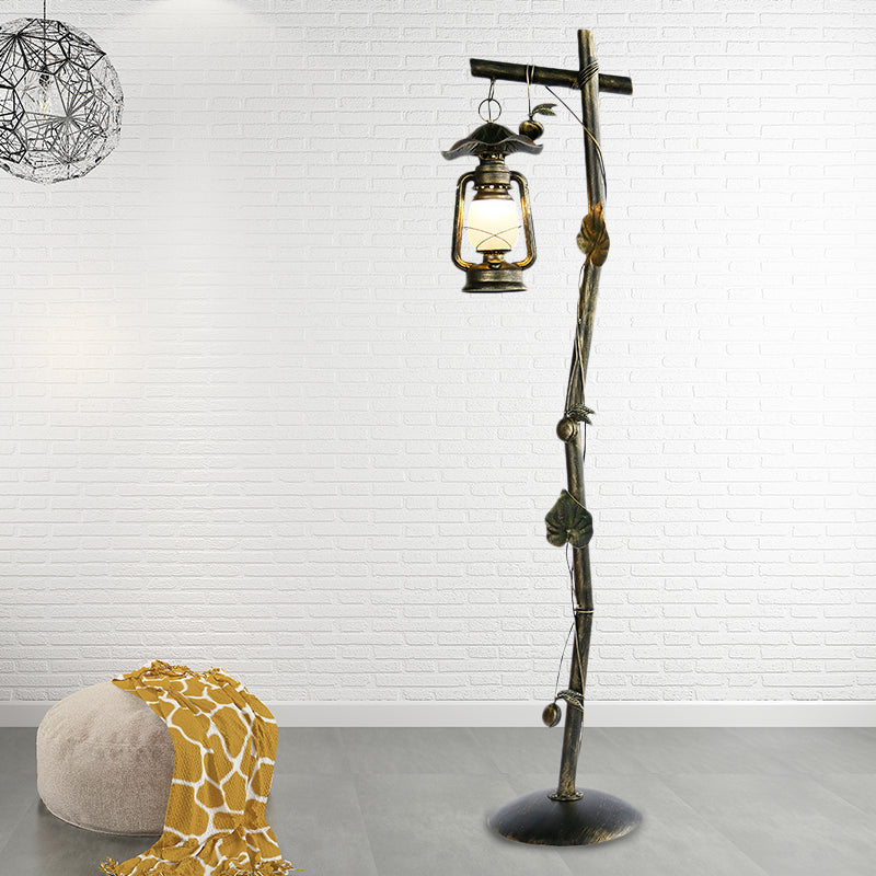 1-Light Metal Standing Up Lamp Classic Bronze Tree Shaped Study Room Floor Light with Oil Lamp Design