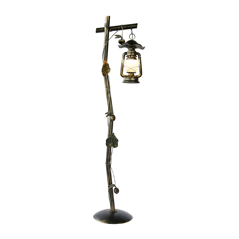 1-Light Metal Standing Up Lamp Classic Bronze Tree Shaped Study Room Floor Light with Oil Lamp Design