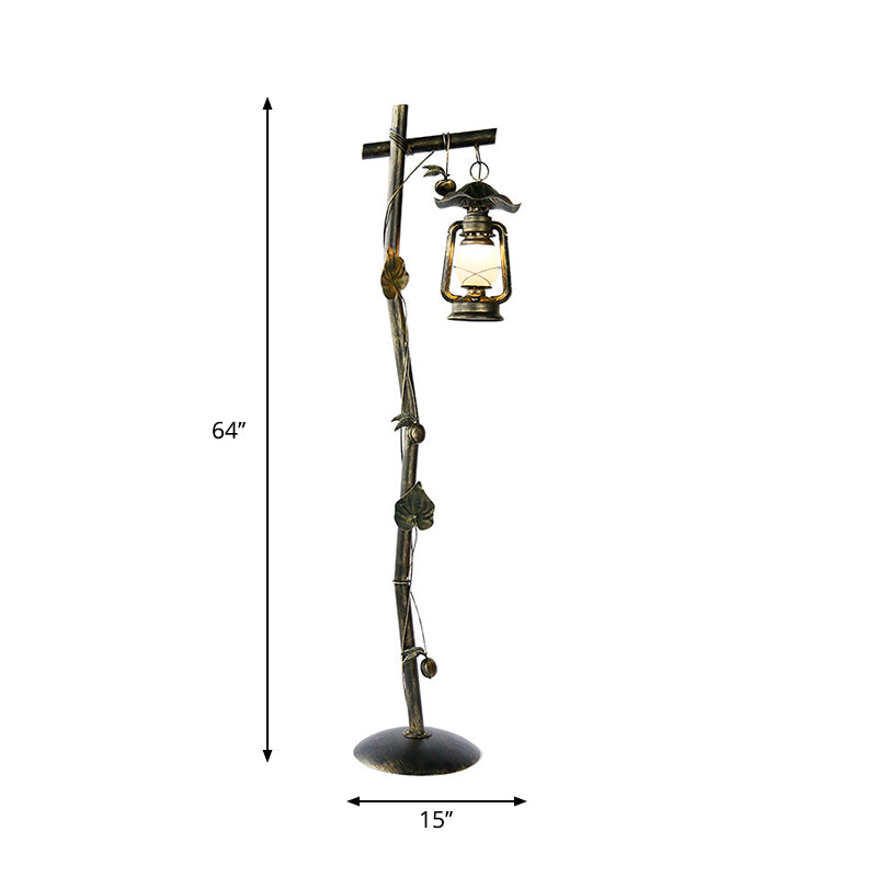 1-licht metaal Standing Up Lamp Classic Bronze Boom-vormige studie Room vloerlicht met olielampontwerp