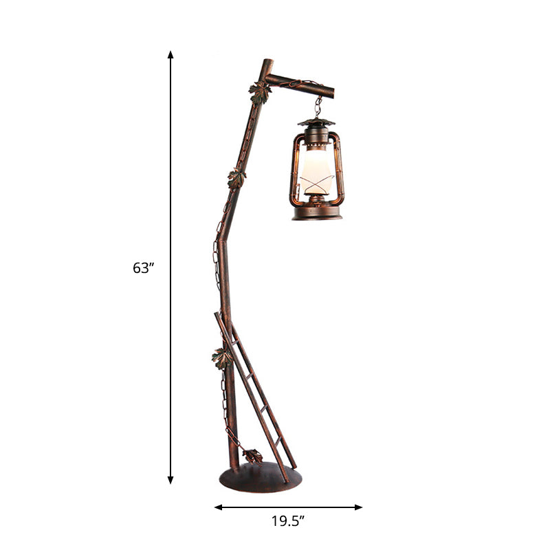 Lámpara de aceite de 1 luz en forma de luz de pie clásica lámpara de lectura de cristal de cobre