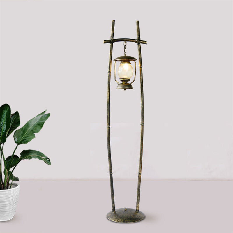 Metallic Bronze Standing Up Lamp Armed 1-Bulb Retro Reading Floor Lamp with Oil Light Accent