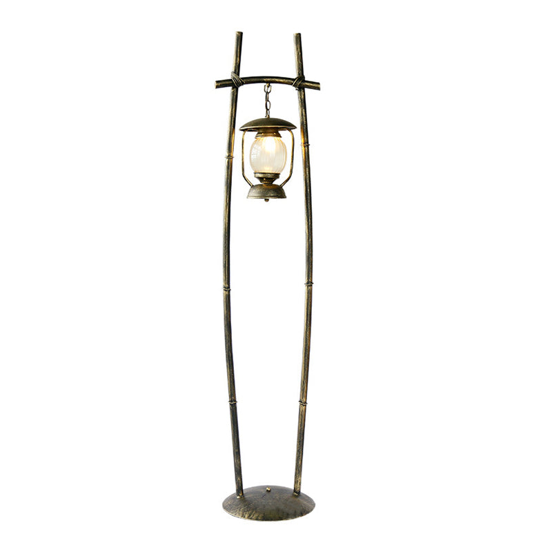 Metallic Bronze Standing Up Lamp Armed 1-Bulb Retro Reading Floor Lamp with Oil Light Accent