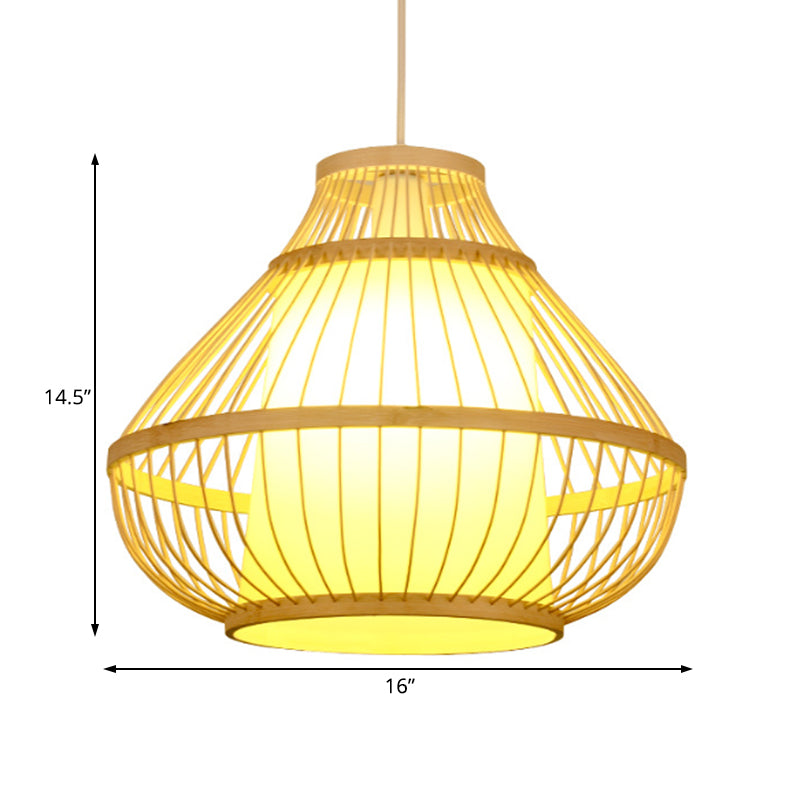 Bamboo Lantern Hanging Pendant Light Asian Single Bulb Pendant Light for Restaurant, 16"/18" Diameter