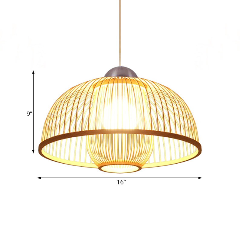 Single Head Dome Shade Hanging Lamp Asian Bamboo Ceiling Drop Light over Dining Table