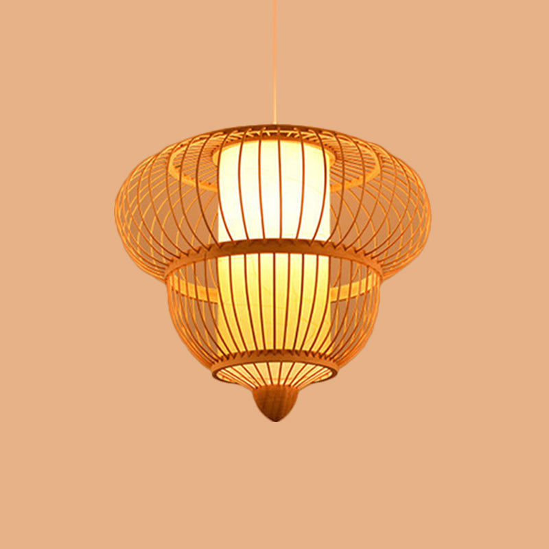 Lanterne beige suspension pour le restaurant Asian Bamboo Single Head Hanging Light, 16 "/19,5" de diamètre