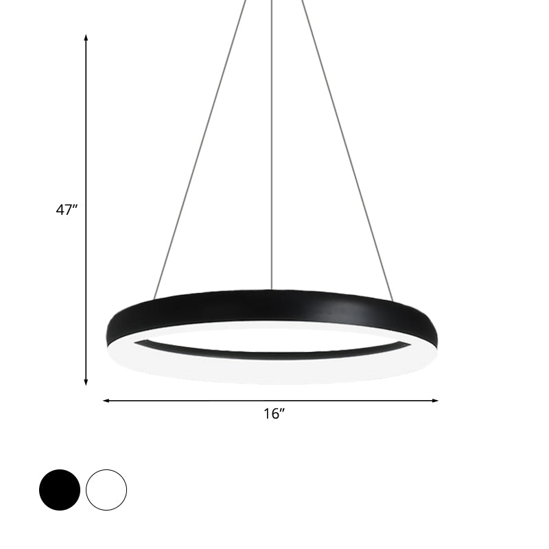 Ring Hanging Chandelier Minimalist Metal White/Black Finish LED Pendulum Light in White/Warm Light, 16"/23.5"/31.5" Dia