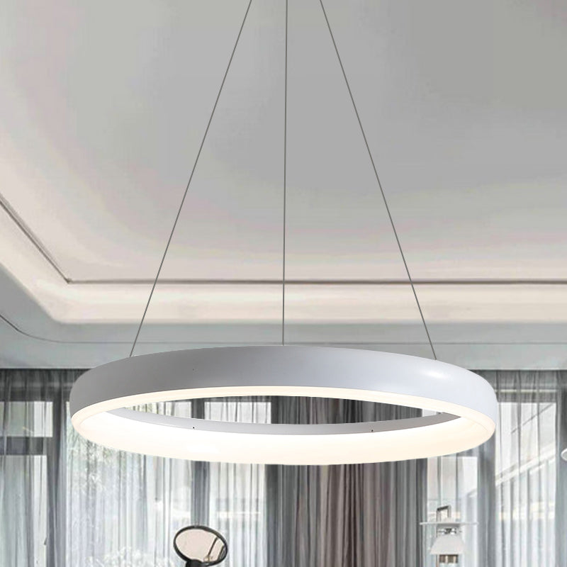 Ring Hanging Chandelier Minimalist Metal White/Black Finish LED Pendulum Light in White/Warm Light, 16"/23.5"/31.5" Dia