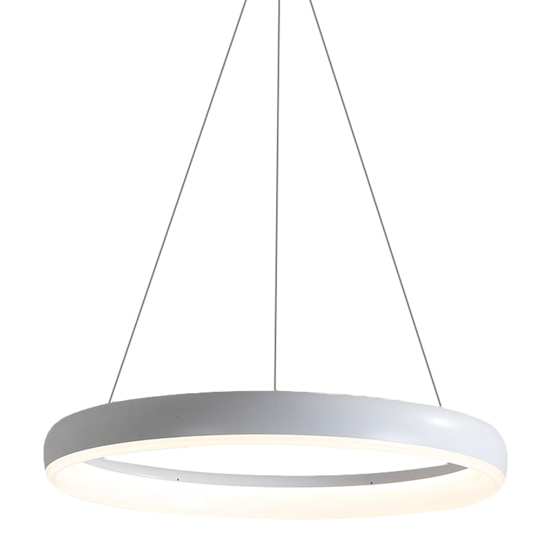 Ring Hanging Chandelier Minimalist Metal White/Black Finish LED Pendulum Light in White/Warm Light, 16"/23.5"/31.5" Dia