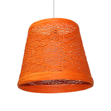 Rattan Trapezoid Hanging Pendant Lamp Rustic One Head Suspension Lighting in Red/Orange/White/Brown/Begie