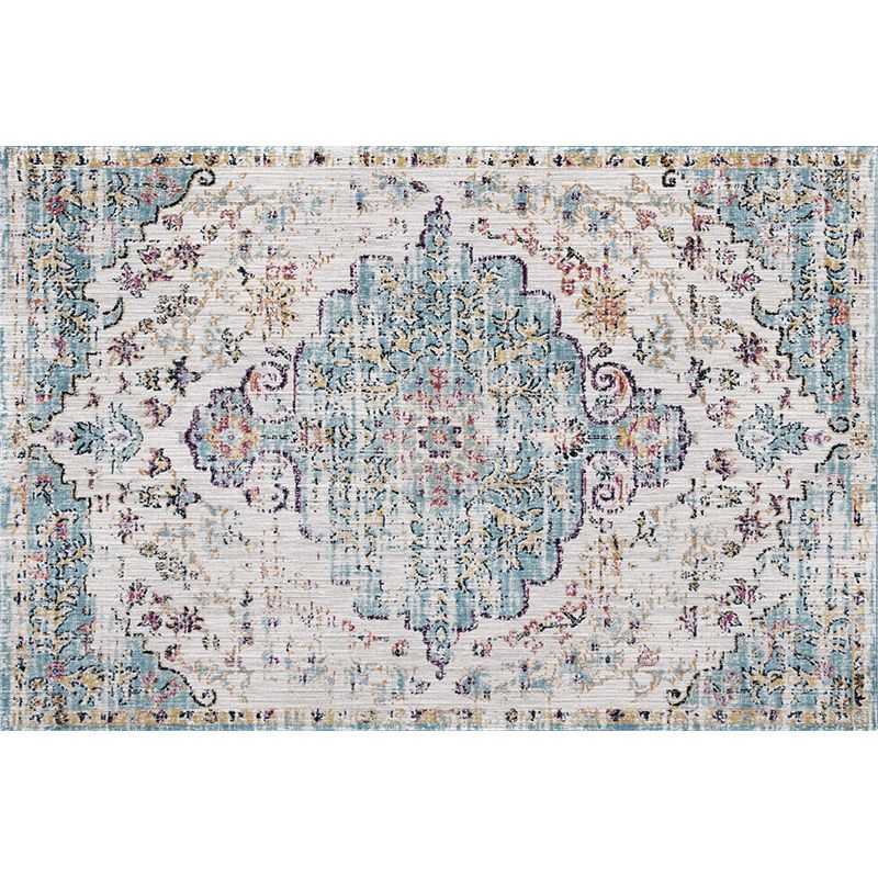 Multicolor Ethnic Print Rug Polyester Carpet Nostalgia Anti-Slip Backing Indoor Rug for Living Room