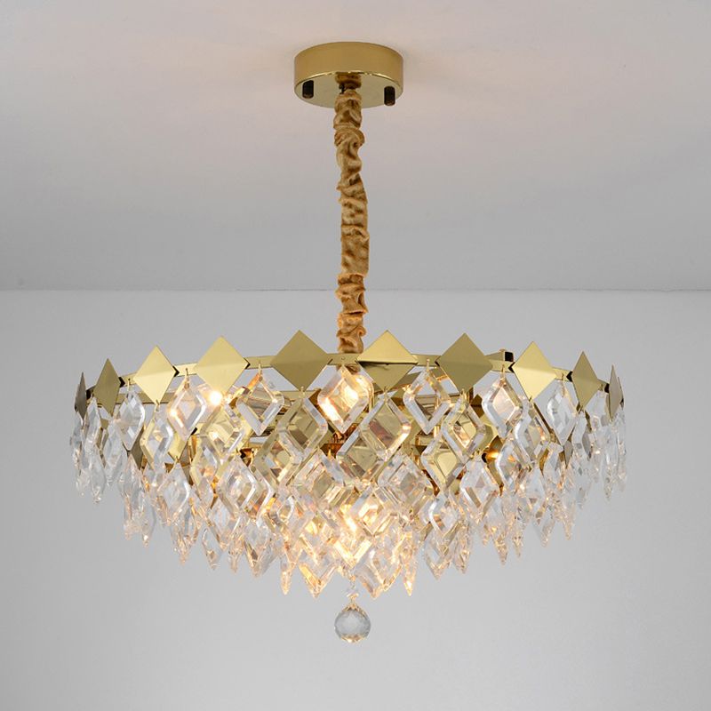 Crystal Bowl Ceiling Light Fixture Postmodern 6 Lights Gold Chandelier Light for Living Room