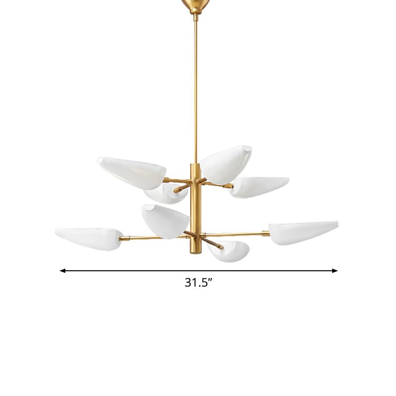 2-Tier Chandelier Lamp with Metal Spoon Shade Nordic 8 Lights Brass Chandelier Light Fixture for Dining Room