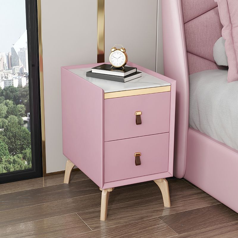 Contemporary Bed Nightstand Stone Bedside Cabinet with 2 Drawers