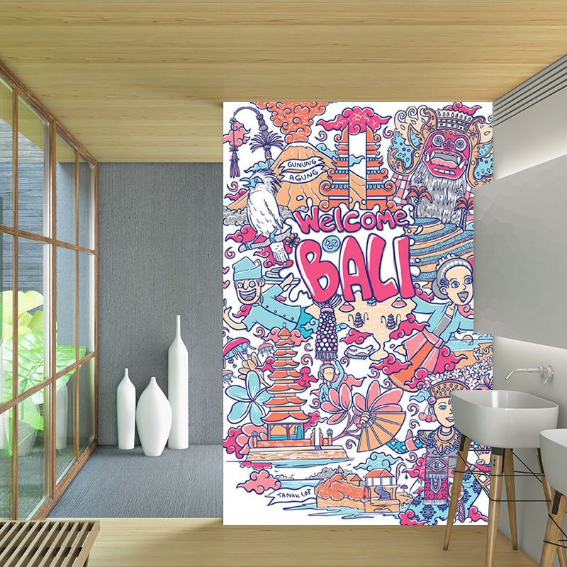 Cartoon Welcome Note Murals Blue-Purple-Yellow Stain Proof Wall Decor for Dorm Room