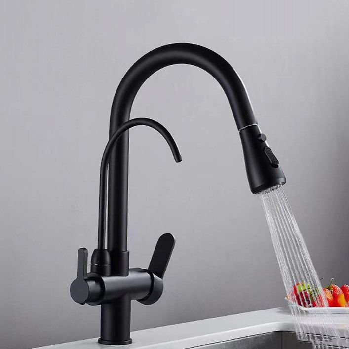 Contemporary Pull down Kitchen Faucet Double Handle High Arch 2-Function Water Filler