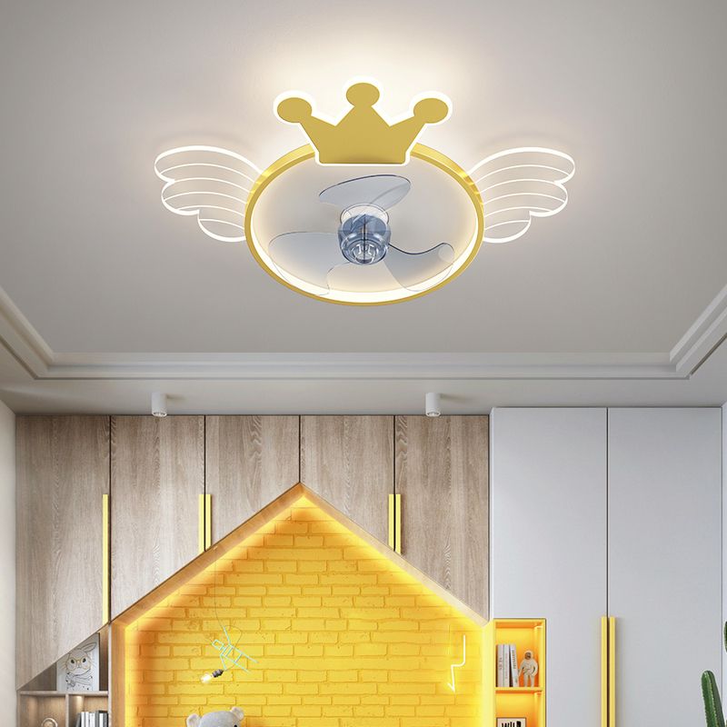 Acrylic Crown and Wings Fan Lamp Cartoon LED Semi Flush Mounted Light for Kids Room