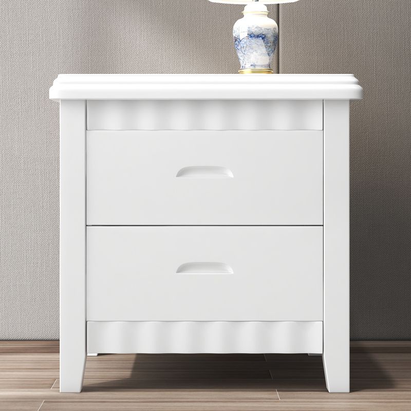 Traditional Lower Shelf Nightstand Rubber Wood Bedside Cabinet with Drawers for Bedroom