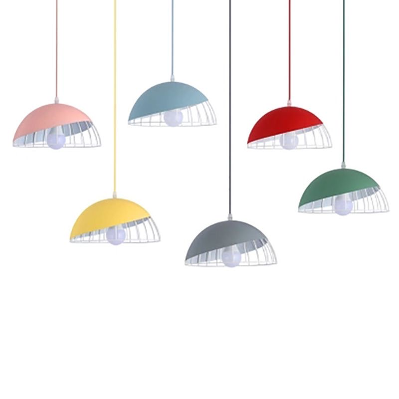 1 Light Cage Ceiling Light Macaron Aluminum Hanging Pendant Lights for Restaurant