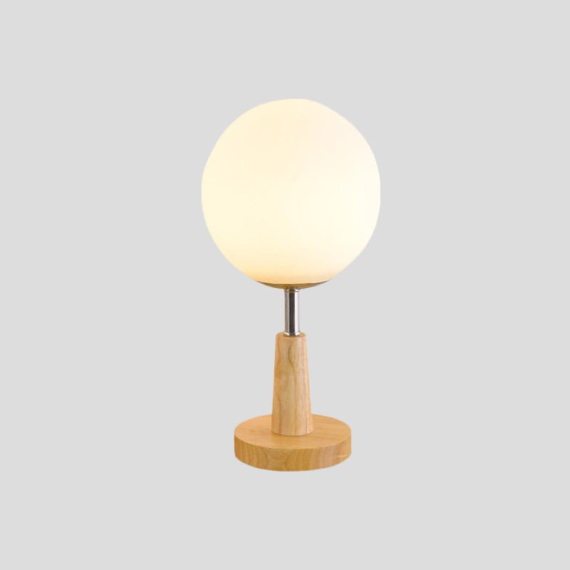 Globe/Cylinder/Square Night Table Light Modernist Frosted Glass 1 Light Wood Night Lamp for Bedside