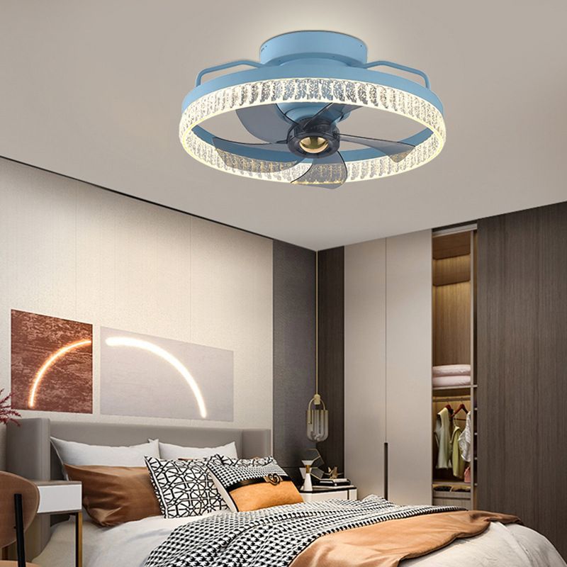 Round Shape Metal Ceiling Fans Modern Style 1-Light Ceiling Mount Fan Fixture