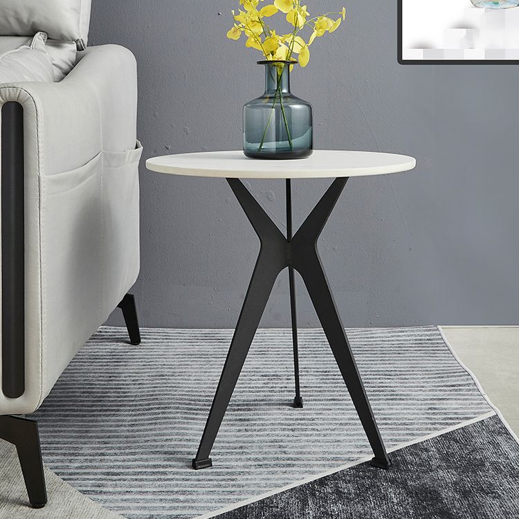 20" Tall Modern Marble Table Top End Table With Three Metal Legs