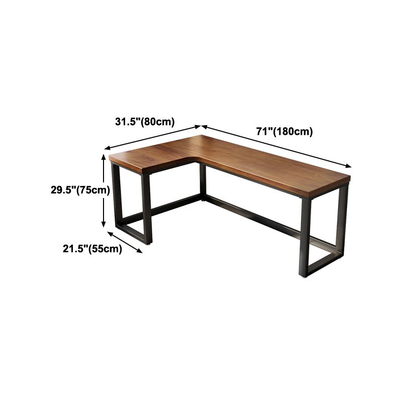 L-Shape Solid Wood Office Table Industrial Home Working Fixed Table