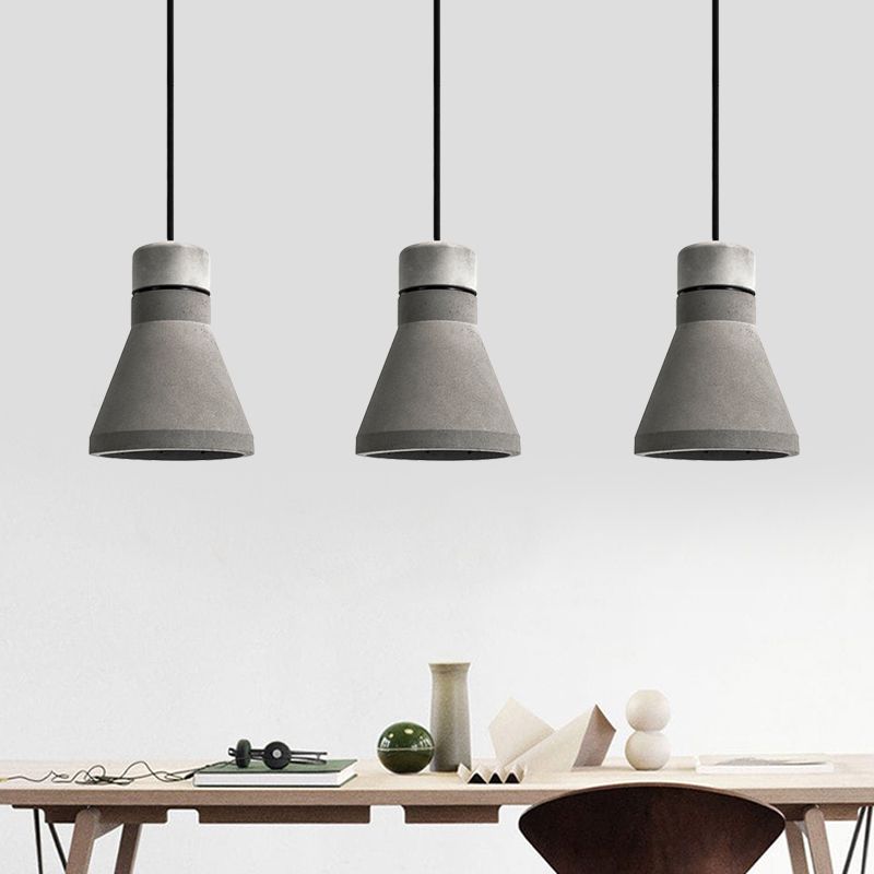 Cement Flared Pendant Ceiling Light Vintage 1-Head Bedroom Hanging Lamp Kit in Grey/Grey and Brown