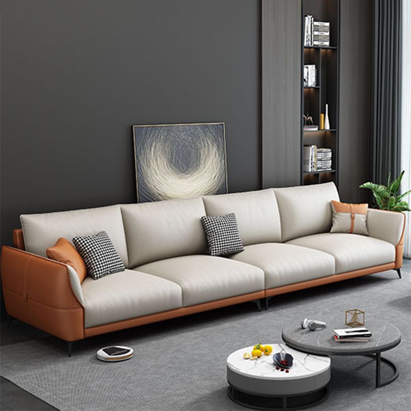 Stain Resistant Contemporary Settee Couch with Pillows in Orange/white